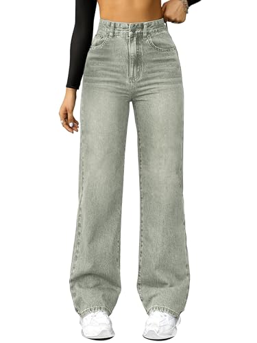 Image of FUNUCA Straight Leg Jeans for Women,High Waisted Wide Leg Loose Microelastic Boyfriend Denim Pants