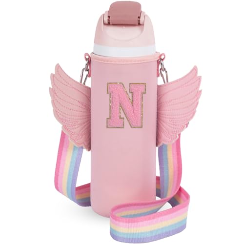 Sac de transport pour bouteille d'eau rose de 24 oz avec sangle réglable pratique