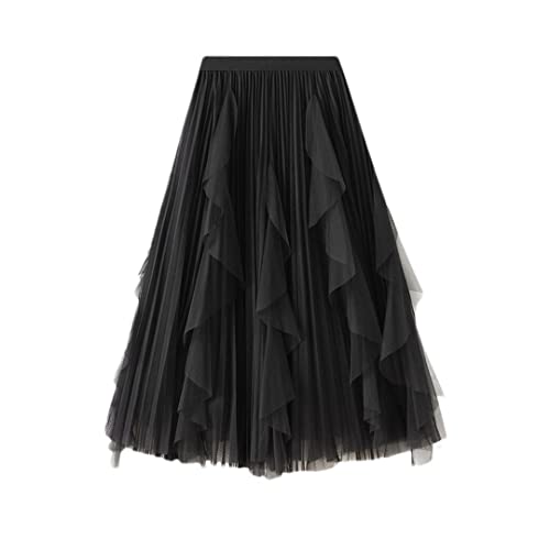 Jupe à volants femme tulle noir midi asymétrique fluide taille unique été