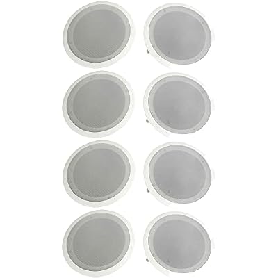 Pyle PDIC Series 8 Inch 250 Watts 4.8 Ohms Round Flush Mount Wall and Ceiling Home Speakers with Directable 0.5 Inch Polymer Dome Tweeter, Pack of 8