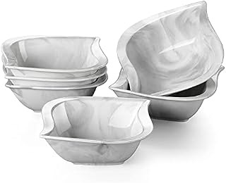 MALACASA, Series Elvira, 6-Piece 5.75" Bowls Marble Grey Porcelain Cereal Bowl Dessert Bowl Rice Bowl (14.5 x 14.5 x 6CM), Service for 12 