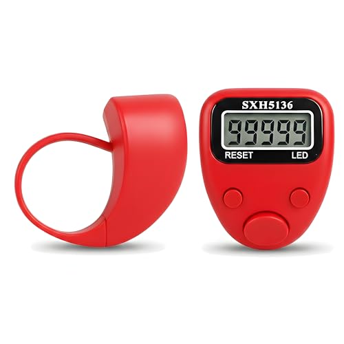 Image of Digital Hand Tally Counter with Finger Ring,5-Digit LED Display,Reset Button (Model No.506) (Red)