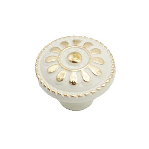 tooloflife 1PC Flower Round Handle Kitchen Cabinet Cupboard Door Drawer Pull Knob with Screws(White Porcelain(Dia. 25mm))