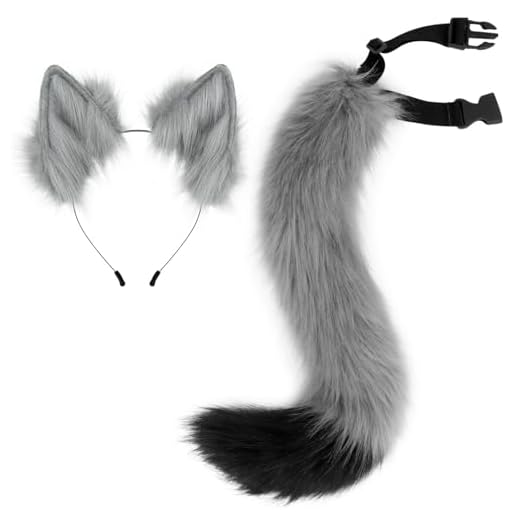HAOAN Faux Fur Cat Fox Wolf Furry Tail and Clip Ears for Halloween Party Costume Accessories