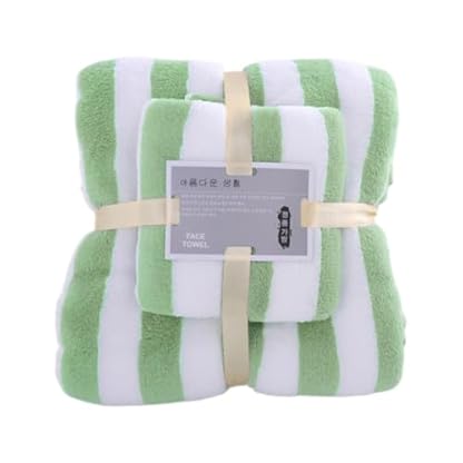 Badetücher, 2er-Set, hochwertige weiche Mikrofaser-Handtücher, Korallensamt, sehr saugfähig, für Erwachsene und Kinder (1 Badetuch + 1 Hand-/Gesichtshandtuch) | Home Essentials (grün, 1 Badetuch + 1