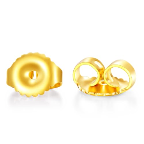 14K Real Gold Earring Backs, Yellow Gold Earrings Backs Replacements for Studs, Secure Ear Locking for Stud Earrings, Gold Earring Backs for Small Earring/Heavy Earring(Style 6)