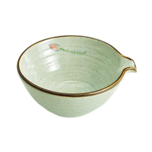 Sizikato Green Porcelain Matcha Bowl with Spout, 5.5-Inch, Lotus Pattern
