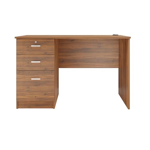 Image of VIKI Engineered Wood Computer Table, Study Table, Desks with 3 Drawers for Adults /Students, Office Home | NOKLAK | Brussel Walnut, 120W x 75H x 60D | 1 Year Warranty