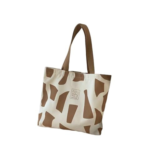 Sacolas de lona, bolsa de ombro de grande capacidade com zíper, sacola moderna, adequada para o dia a dia dos compradores, Caqui