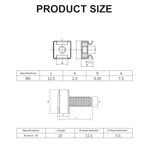 M6 Käfigmuttern,Käfigmutter Montageschrauben,20er Schränke Netzwerk Schrauben,Rack Käfigmuttern,M6 Käfigmuttern Schrauben Set,Käfigmutternset M6 Montagesatz,Schrauben Käfigmutternset,Käfigmutter Set