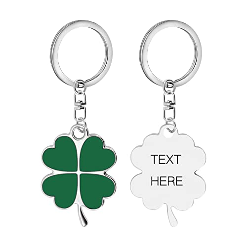 OXYEFEI Llaveros personalizado,2 unids Suerte en Llavero Trébol de Cuatro Hojas Color Verde para Mujer, Llavero original metal personalizado,Grabado Nombres/Fecha/Texto - Con caja de regalo (2 piezas) Cover