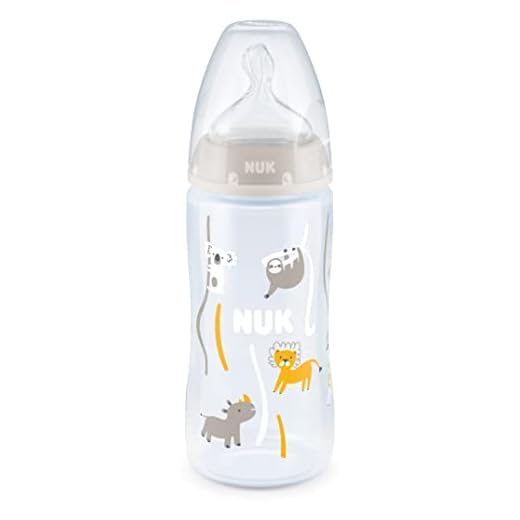 NUK First Choice+ - Biberón para bebés de 6 a 18 meses, control de temperatura, control de flujo, válvula anticólicos, 300 ml, sin BPA, tetina de silicona, Safari (neutro)