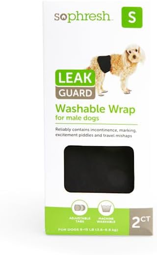 SO PHRESH Envoltura protectora de fugas lavable para perros machos, paquete pequeño de 2