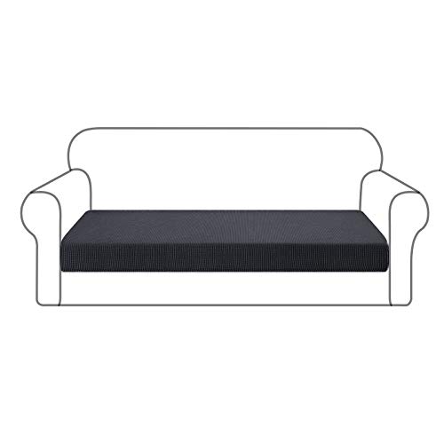USUN Housse de coussin extensible durable et lavable pour le salon, housse de coussin de canapé avec élastique en bas (noir, coussin de canapé (152,4 à 190,5 cm) Cover