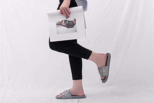 Mila Lady Womens Summer Non-Slip Slides Sandals Slipper for Indoor Outdoor Beach Casual Shoes, Sandy Grey 7