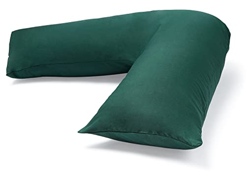 C Stores Large V Pillow with 2 Tone Pillowcase Extra Filled Cushioning Support for Head, Neck & Back – Non Allergenic (V PILLOW WITH FOREST GREEN PILLOWCASE)