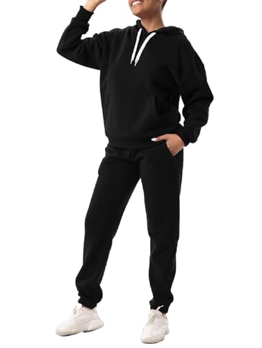 Image of Facitisu Women Fleece Sweatsuit 2 Piece Outfit Winter Warm Sherpa Lined Tracksuit Zip Up Hoodie Sweatshirts and Sweatpants