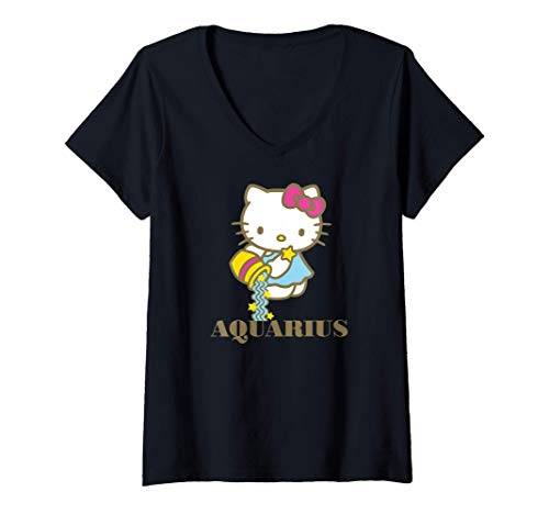 Womens Hello Kitty Zodiac Aquarius V-Neck T-Shirt Womens Hello Kitty Zodiac Aquarius V-Neck T-Shirt