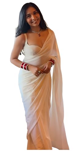 Stylescope Women's Plain Georgette Ready To Wear One Minute Saree With Unstitched Blouse Piece (Kalki)