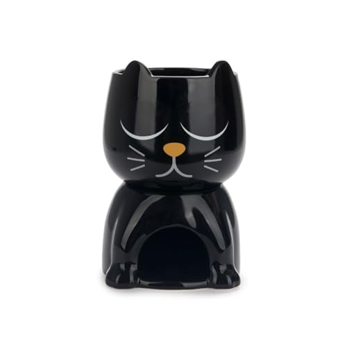 Balvi Fondue Wake Cat Color Negro Termosensible, el Gato Abre los Ojos Cuando se calienta Cerámica
