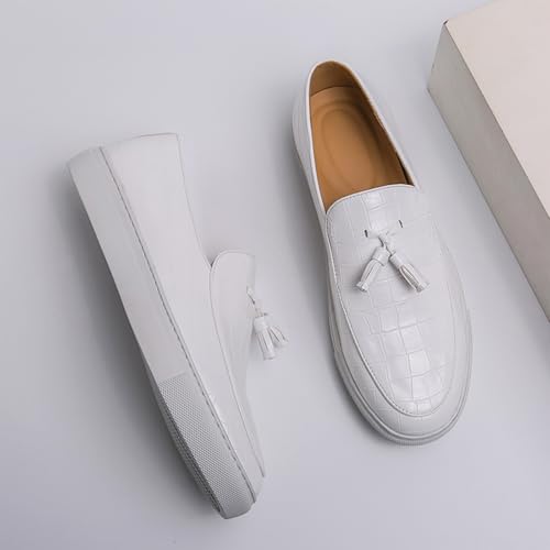 Men's Pattern Leather Platform Slip On Tassel Loafers Comfortable Round Toe Low Top Non-Slip Casual Dress Shoes Flat Penny Loafer for Dating Business Party2