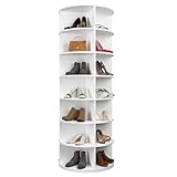 Hestiasko Rotating Shoe Rack, 7-Tier Spinning Shoe Rack, Free Standing Rotating Shoe Rack Tower 360°, Easy to Assemble, Space-Saving Revolving Shoe Organizer for Entryway - White