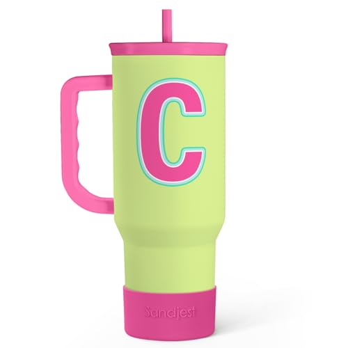 SANDJEST Monogrammed Tumbler with Handle 40oz, Letter C Tumblers Coffee