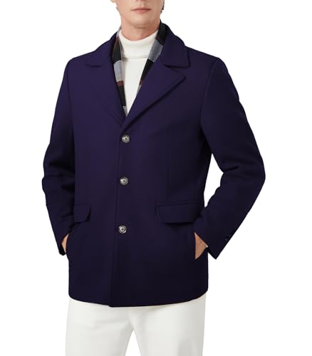 Image of INVACHI Mens Wool Blend Coat Winter Trench Coat with Detachable Soft Scarf Single Breasted Overcoat