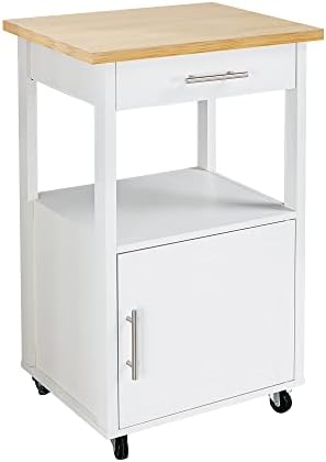 Shintenchi Kitchen Island Cart with Storage,Rolling Side Table on Wheels with Worktop,Single Door Cabinet and Drawer for Dinning Room, White