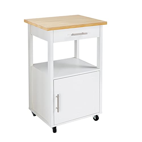 Shintenchi Kitchen Island Cart with Storage,Rolling Side Table on Wheels with Worktop,Single Door Cabinet and Drawer for Dinning Room, White