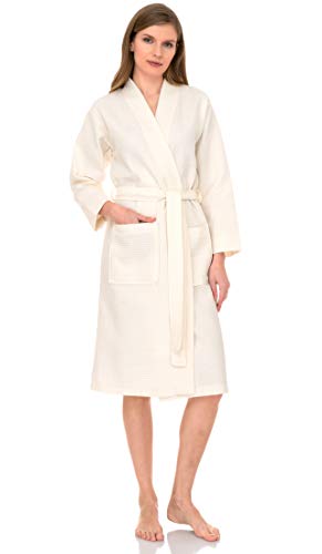TowelSelections Waffle Bathrobe - 100% Turkish Cotton Robe for Women and Men, Made in Turkey, Ivory, L/XL