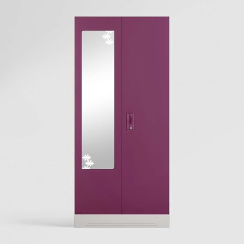 Image of Interio by Godrej Almirah Slimline 2-Door Steel Almirah, Cupboard for Clothes (Purple), 1-Year Warranty, 4 Shelves, 1 Drawer, 1 Locker, Star Design Mirror
