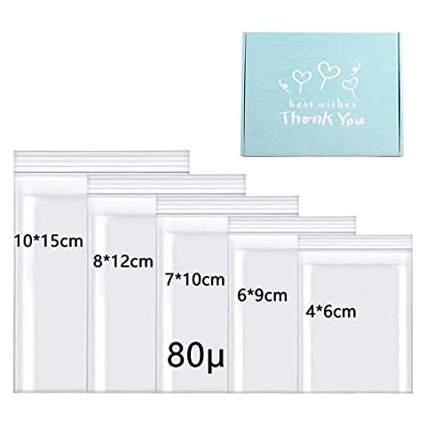 Rshuhx 500pcs Small Plastic Bags Sealable Clear Grip Seal Bags Heavy Duty Thicken 160μm Multiple Size Little Ziplock Bag Handy for Classification Storage Nuts Cookies Jewellery Seeds Screw Cover