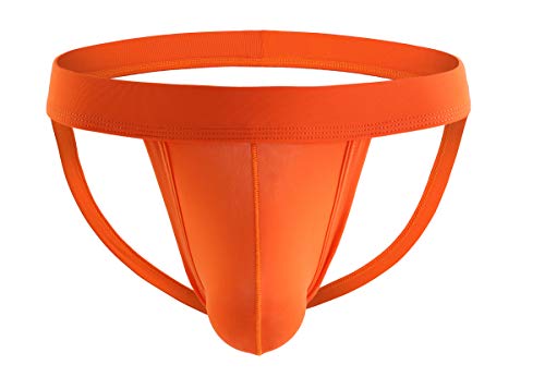 Eywlwaar Men's Athletic Supporter Briefs Jockstrap Underwear Elastic Nylon Pouch Bikini Briefs Orange