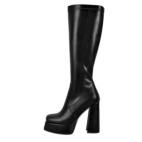 richealnini Women's Knee High Boots with Zippers Side Zip Up Platform Heeled Booties Block Heel
