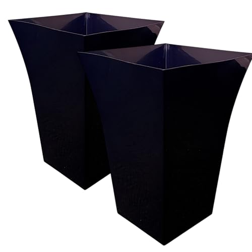 Tall Square Large Milano Planter Pots, Set of 2, Indoor and Outdoor Use, Modern Style, Garden Flower Vegitable Fruits Plant Pot Gloss Finish Dimensions Apox: 45cm (H) x 30cm (W) x 30cm (D) (Black)