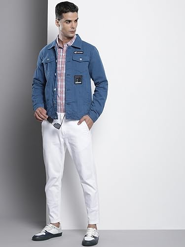Image of The Indian Garage Co Men Slim Fit Badges Trucker Jacket