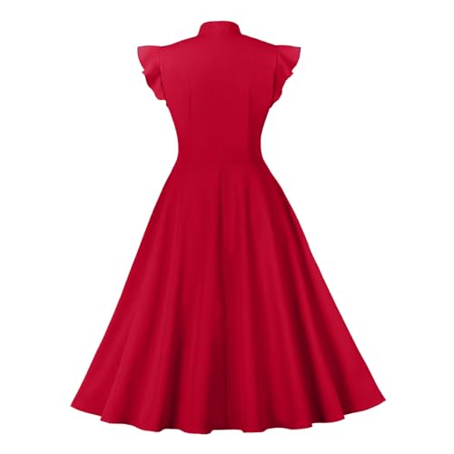 Image of 1950s Dresses for Women Vintage Rockabilly Retro Short Sleeve Tie Midi Dress Cocktail Party Evening Prom Gown