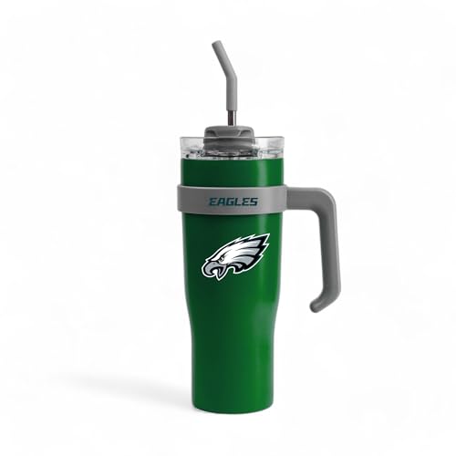 Image of The Memory Company Officially Licensed 46oz Team Color Slim Tumbler with Straw and Handle, Philadelphia Eagles