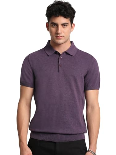 Image of THE BEAR HOUSE Purple Solid Regular Fit Polo