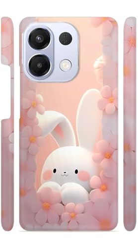 Image of White Bunny Flowers Designer Printed Hard Back Cover for Oppo K13 5G Attractive and Uniquely Crafted Smartphone Case