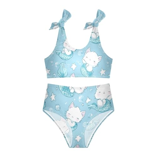 Plaaee Girls' 2 Piece Swimsuits Cat Mermaids Stars Cute Bikini Set Bathing Suit 4T