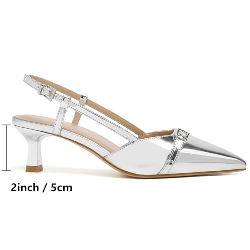 Image of Mostrin Kitten Heels for Women Pointed Toe Pumps Patent Leather Low Heel Slingback Heels with Buckle Dress Shoes for Dating Party Working