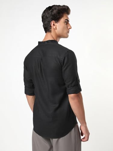 Image of Urbano Fashion Men's Linen Blend Full Sleeve Relaxed Fit Mandarin Collar Casual Solid Shirt