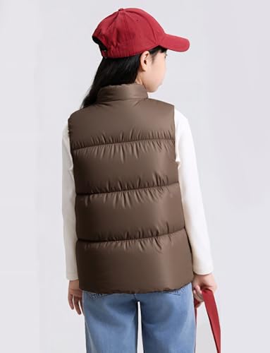 SEAUR Trendy Kids Faux Leather Vest Wintertime Warm Waterproof Zipper Down Coat Sleeveless Jacket for Girls 3-10T3