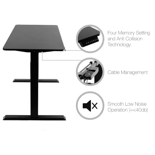 Image of TechOrbits Electric Standing Desk Frame 47 x 24 Inch Tabletop - Motorized Workstation Two Leg Stand Up Desk with Memory Settings and Telescopic Sit Stand Height Adjustment (Black Frame /Black Top)