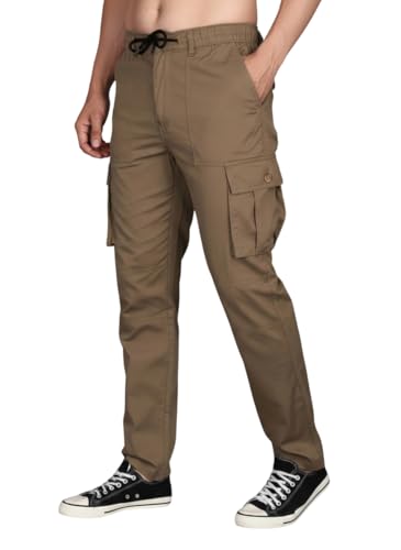 Image of Vogaan Men's Cotton Cargo Pants | Casual Trousers for Men | Comfortable Lower for Men | Breathable Pants with 6 Pockets & Drawstring Elastic Waistband