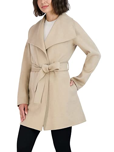 Image of TAHARI Women's Double-faced Luxury Soft Wool Blend Peacoat- Wrap Wool Coat With Removable Belt