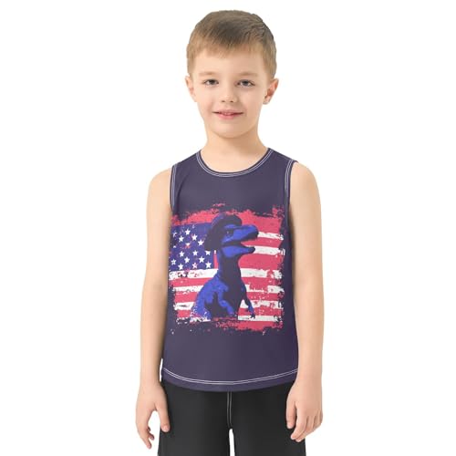 Boys Tank Top Shirts Retro Dinosaur American Flag Sleeveless T-Shirts Crew Neck for Kids Clothing Children2