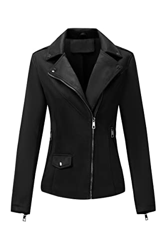 Bellivera Faux Suede Leather Jackets For Women, Moto Biker Short Coat For Spring Fall And Winter 64K Black L #TOP5